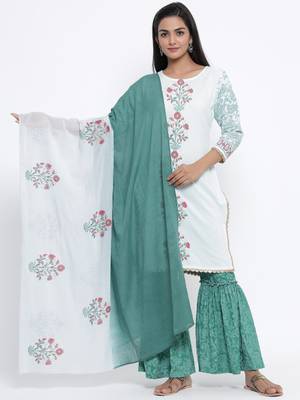 Green woven viscose rayon palazzo-kurta 1