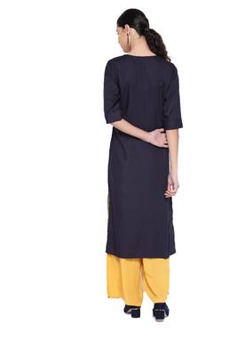 SILVER STOCK Women's Navy Straight Kurta 2