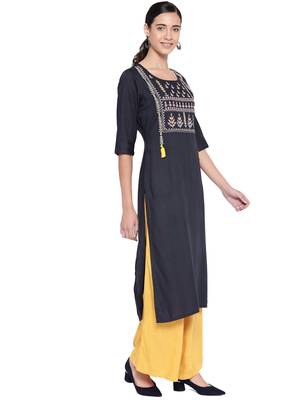 SILVER STOCK Women's Navy Straight Kurta 1