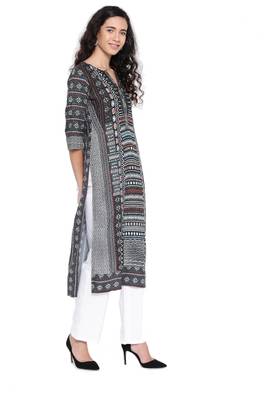 SILVER STOCK Women's Black Straight Kurta 1