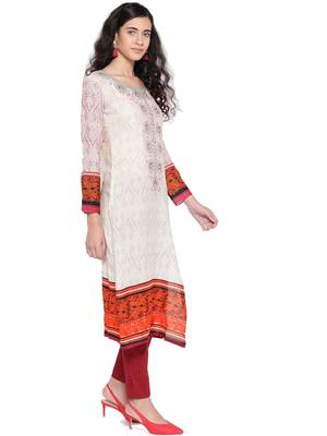 SILVER STOCK Women's White Straight Kurta 1