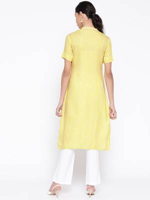 SILVER STOCK Women's Yellow Straight Kurta 2