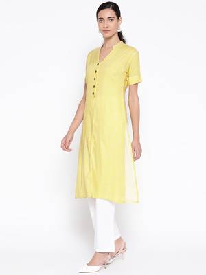 SILVER STOCK Women's Yellow Straight Kurta 1
