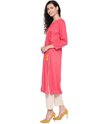 SILVER STOCK Women's Pink A-line Kurta 1