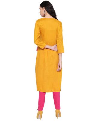 SILVER STOCK Women's Yellow A-line Kurta 2
