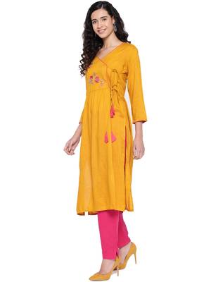 SILVER STOCK Women's Yellow A-line Kurta 1