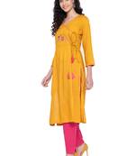 SILVER STOCK Women's Yellow A-line Kurta