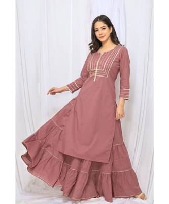 Levendar Solid Color With Gota Embellished Pure Cotton Kurti Dupatta Skirt Set For Women 1