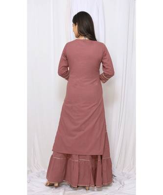 Levendar Solid Color With Gota Embellished Pure Cotton Kurti Dupatta Skirt Set For Women 2