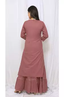 Levendar Solid Color With Gota Embellished Pure Cotton Kurti Dupatta Skirt Set For Women