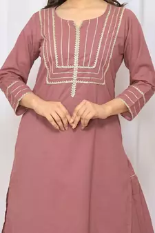 Levendar Solid Color With Gota Embellished Pure Cotton Kurti Dupatta Skirt Set For Women