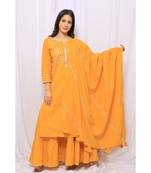 Yellow Solid Color With Gota Embellished Pure Cotton Kurti Dupatta Skirt Set For Women