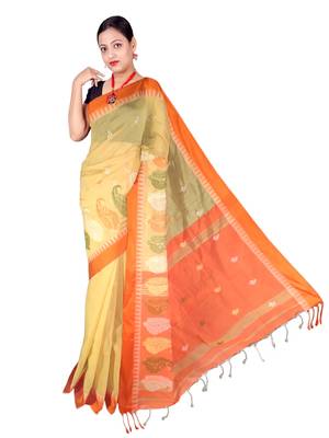 White Wiving Work Cotton Silk Handloom Saree With B.P 3