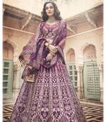 Wine Colored Thread And Zari Embroidered With Pure Gota Work Art-Silk Lehenga Choli For Bride