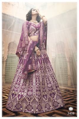 Wine Colored Thread And Zari Embroidered With Pure Gota Work Art-Silk Lehenga Choli For Bride 2
