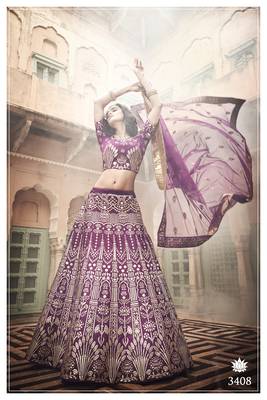 Wine Colored Thread And Zari Embroidered With Pure Gota Work Art-Silk Lehenga Choli For Bride 3