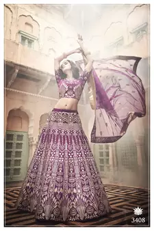 Wine Colored Thread And Zari Embroidered With Pure Gota Work Art-Silk Lehenga Choli For Bride