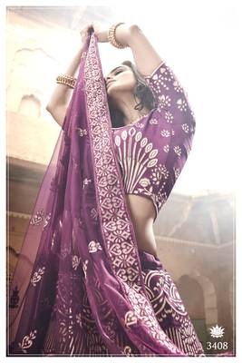 Wine Colored Thread And Zari Embroidered With Pure Gota Work Art-Silk Lehenga Choli For Bride 4