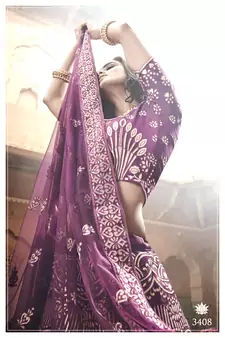 Wine Colored Thread And Zari Embroidered With Pure Gota Work Art-Silk Lehenga Choli For Bride