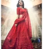Red embroidered net Semi Stitched Bridal lehenga