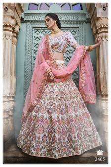 ELEGANT Off-white Heavy thread embroidered georgette Semi-stitched lehenga