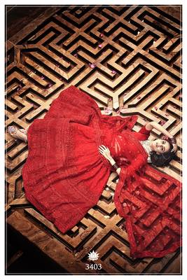Red embroidered net Semi Stitched Bridal lehenga 2