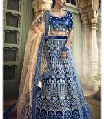 Blue colored Pure Gota, Thread, Zari, Heavy Embroidered velvet Semi Stitched Bridal Lehenga