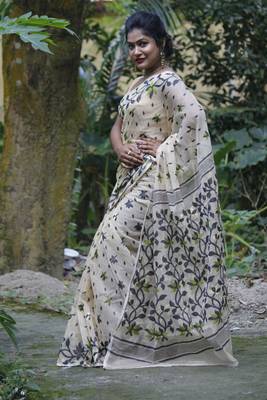 Off White Handloom Cotton Silk Jamdani With Out B.P 3