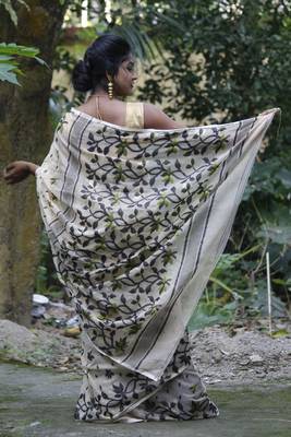 Off White Handloom Cotton Silk Jamdani With Out B.P 4