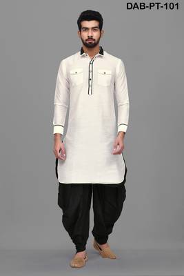 White plain dupion silk pathani-suits 1