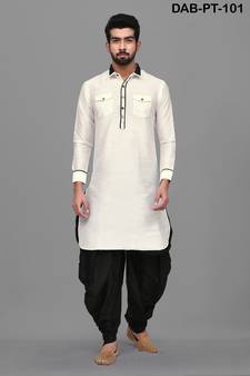 White plain dupion silk pathani-suits