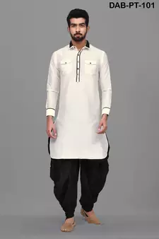 White plain dupion silk pathani-suits