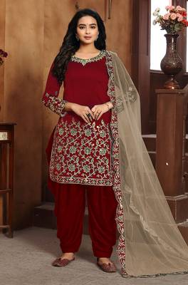 Red embroidered art silk salwar 1