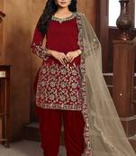Red embroidered art silk salwar