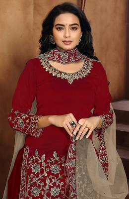 Red embroidered art silk salwar 2