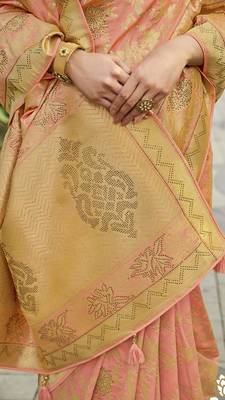 light pink woven banarasi silk saree with blouse 2