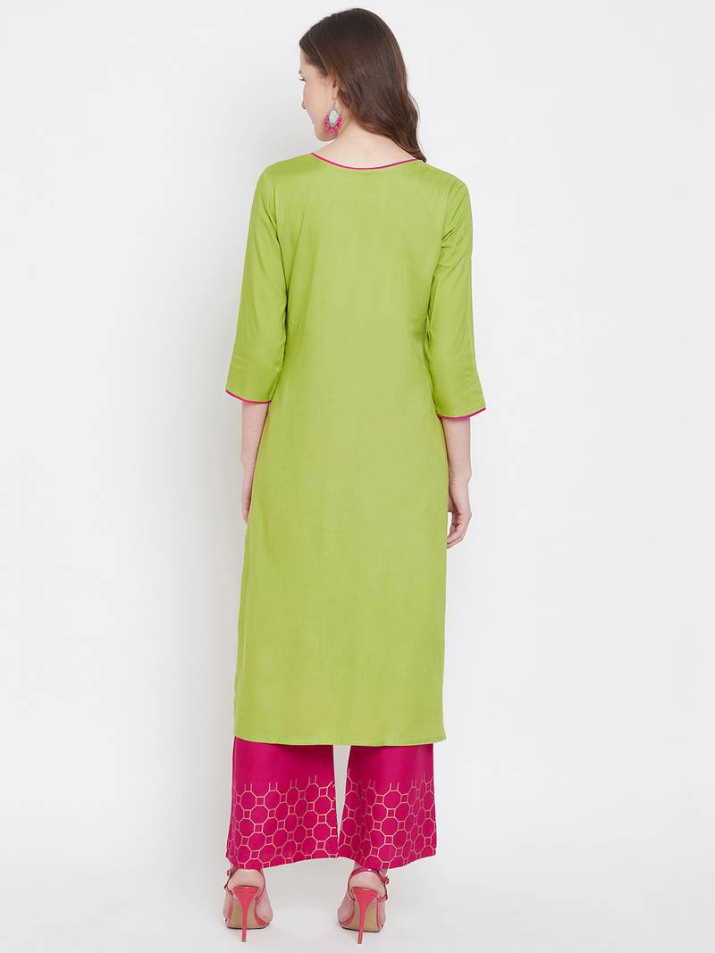 Prakhya Women's Printed Long Straight Rayon Kurta Set