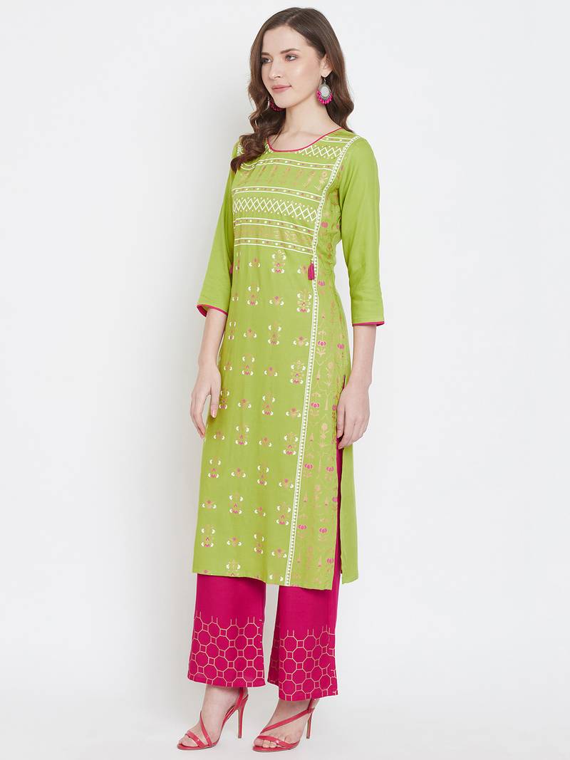 Prakhya Women's Printed Long Straight Rayon Kurta Set