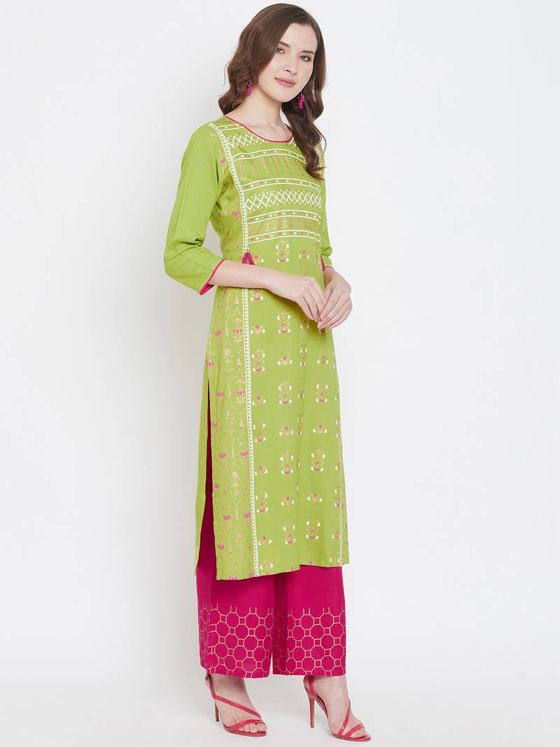 Prakhya Women's Printed Long Straight Rayon Kurta Set