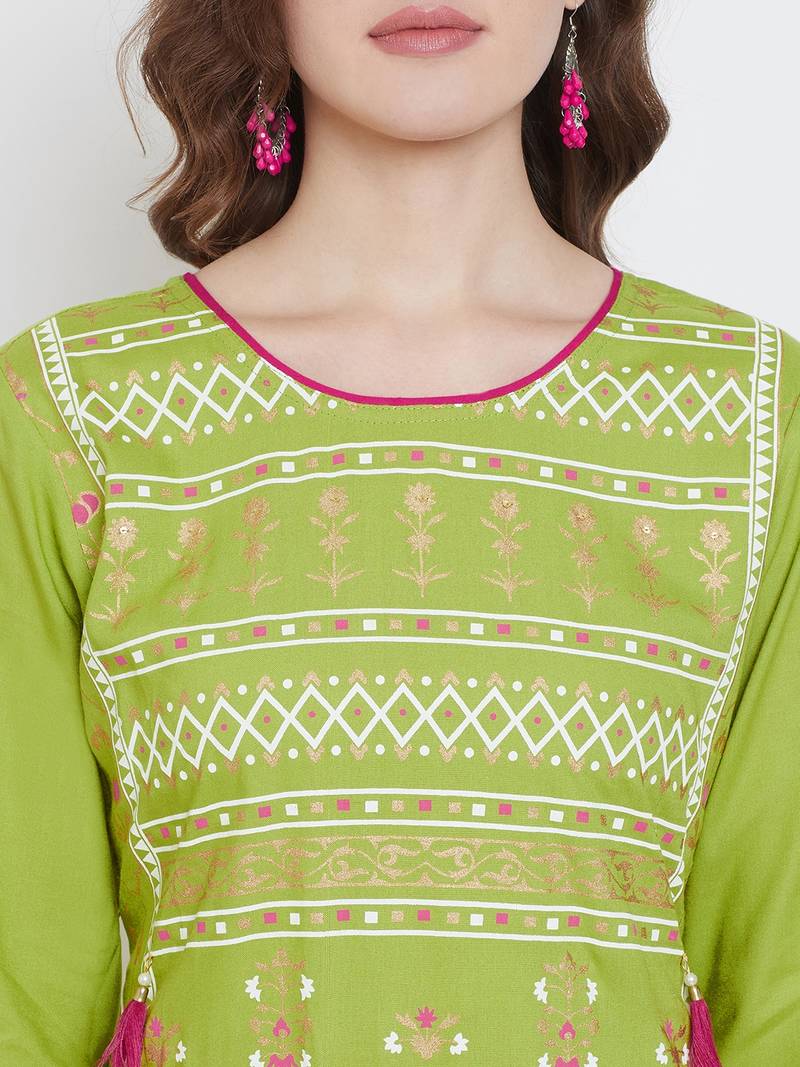 Prakhya Women's Printed Long Straight Rayon Kurta Set