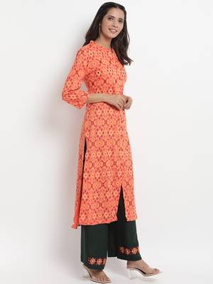 Prakhya Women's Embroidered Long Straight Rayon Kurta Set 3