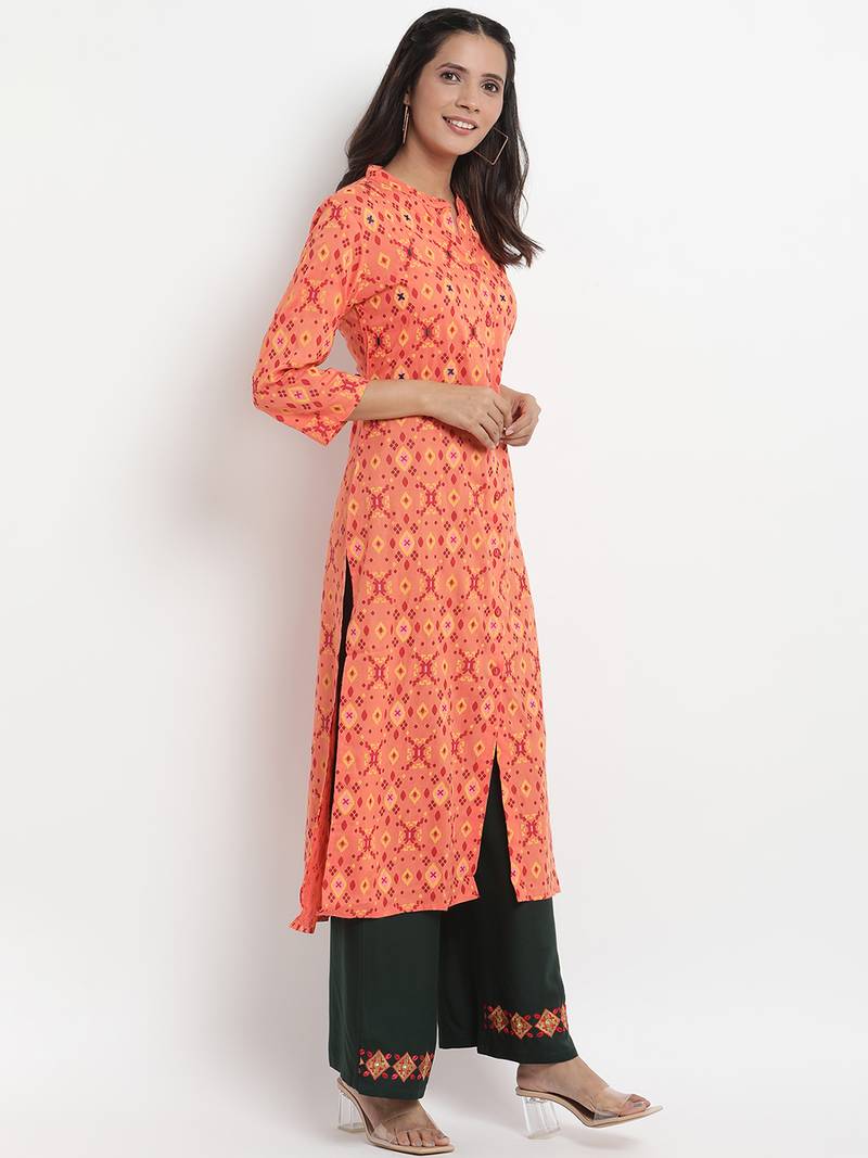 Prakhya Women's Embroidered Long Straight Rayon Kurta Set