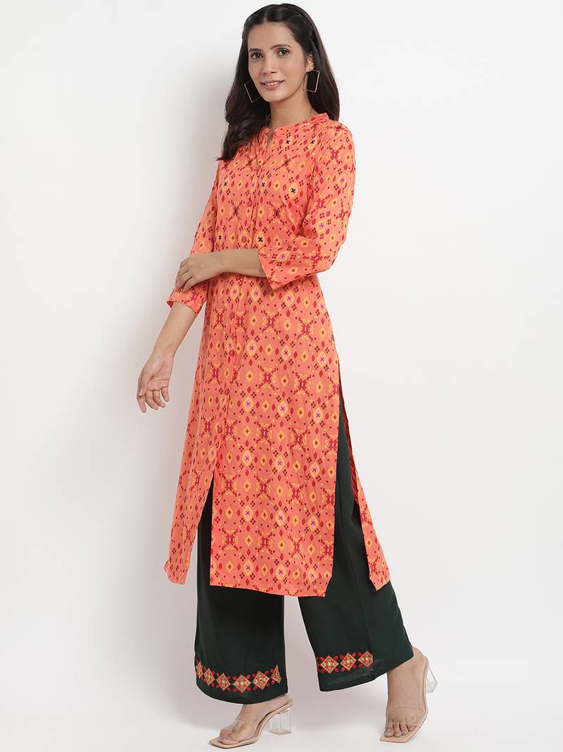 Prakhya Women's Embroidered Long Straight Rayon Kurta Set