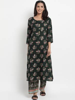 Prakhya Women's Printed Long Straight Rayon Kurta Set 1