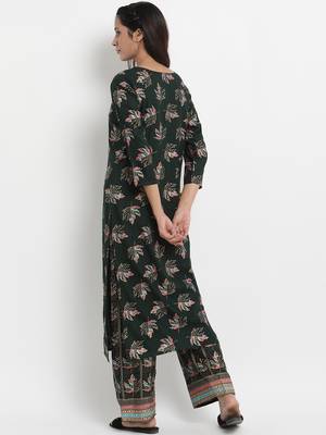 Prakhya Women's Printed Long Straight Rayon Kurta Set 2