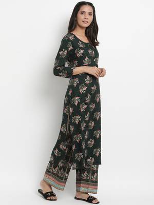Prakhya Women's Printed Long Straight Rayon Kurta Set 3