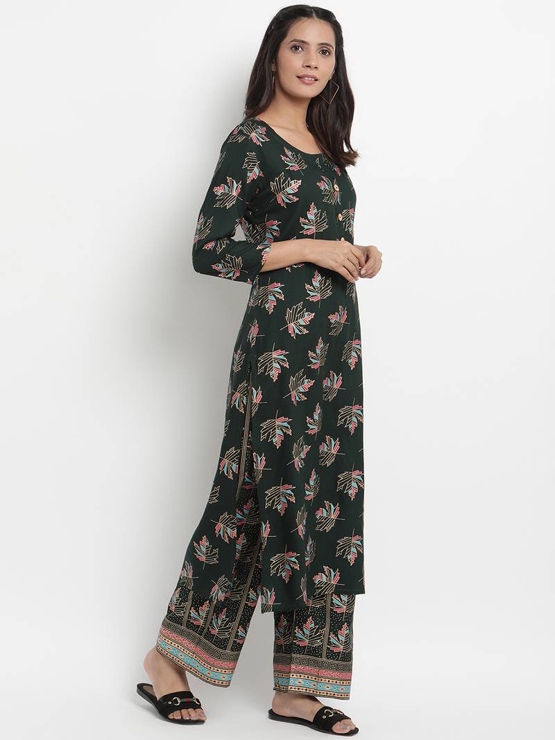 Prakhya Women's Printed Long Straight Rayon Kurta Set