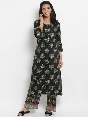 Prakhya Women's Printed Long Straight Rayon Kurta Set 4