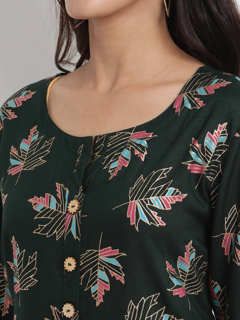 Prakhya Women's Printed Long Straight Rayon Kurta Set