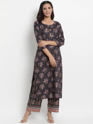 Prakhya Women's Printed Long Straight Rayon Kurta Set 1
